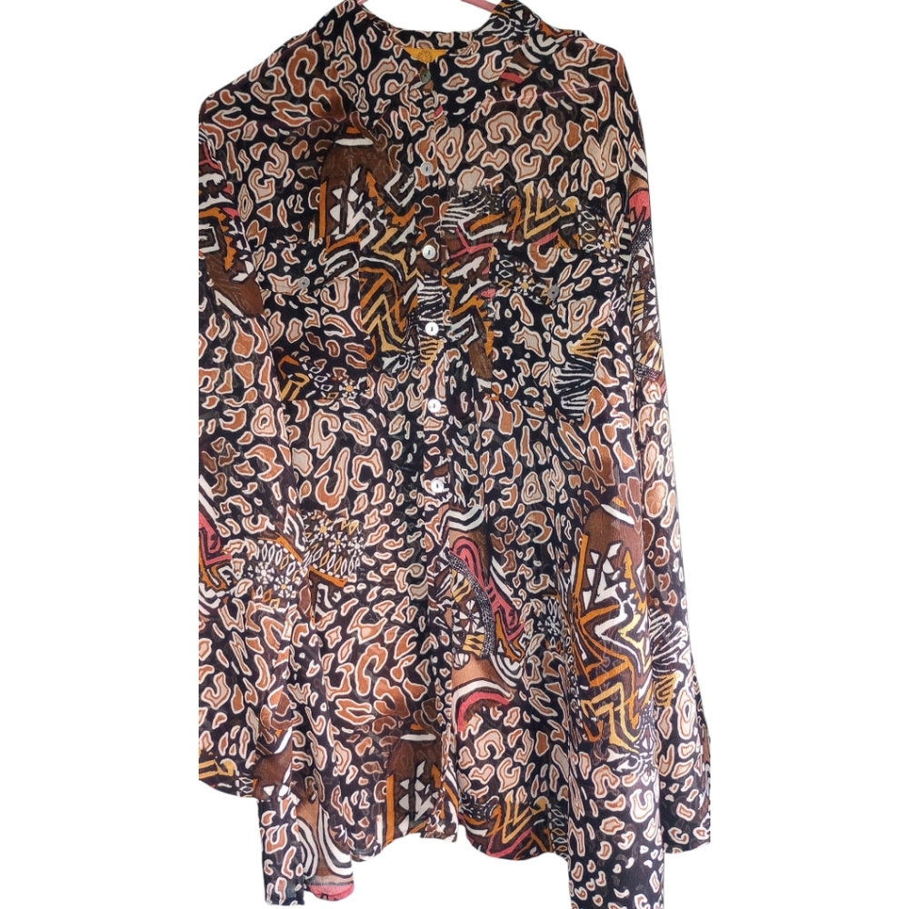 Ruby Rd Geometric Print Long Sleeve Bottom Down S… - image 2